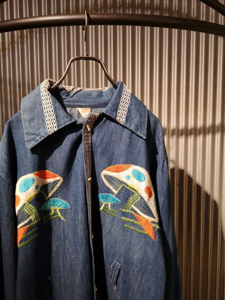 70s 刺繍　キノコ　デニムジャケット